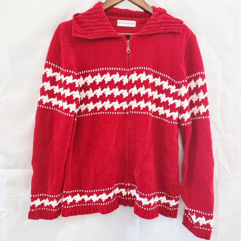 Vintage 90s red and white christmas cardigan sweater size large